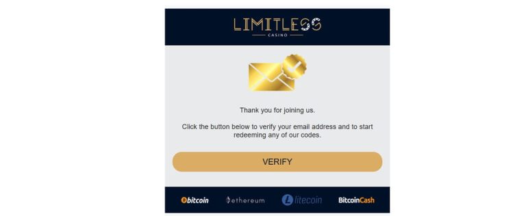Limitless Casino mail confirmation