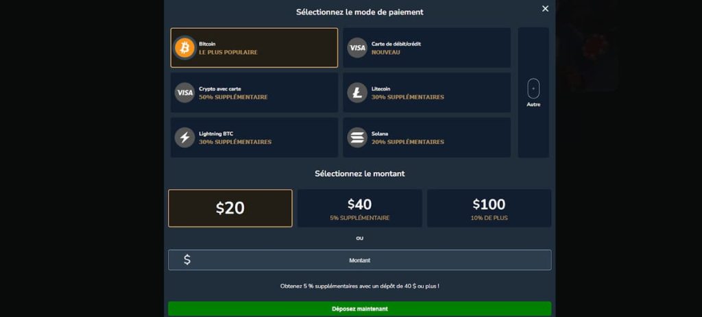 Limitless Casino moyens paiement
