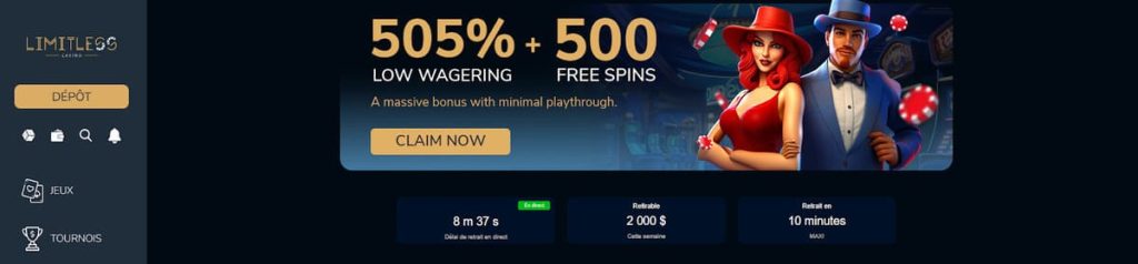 Limitless Casino page accueil